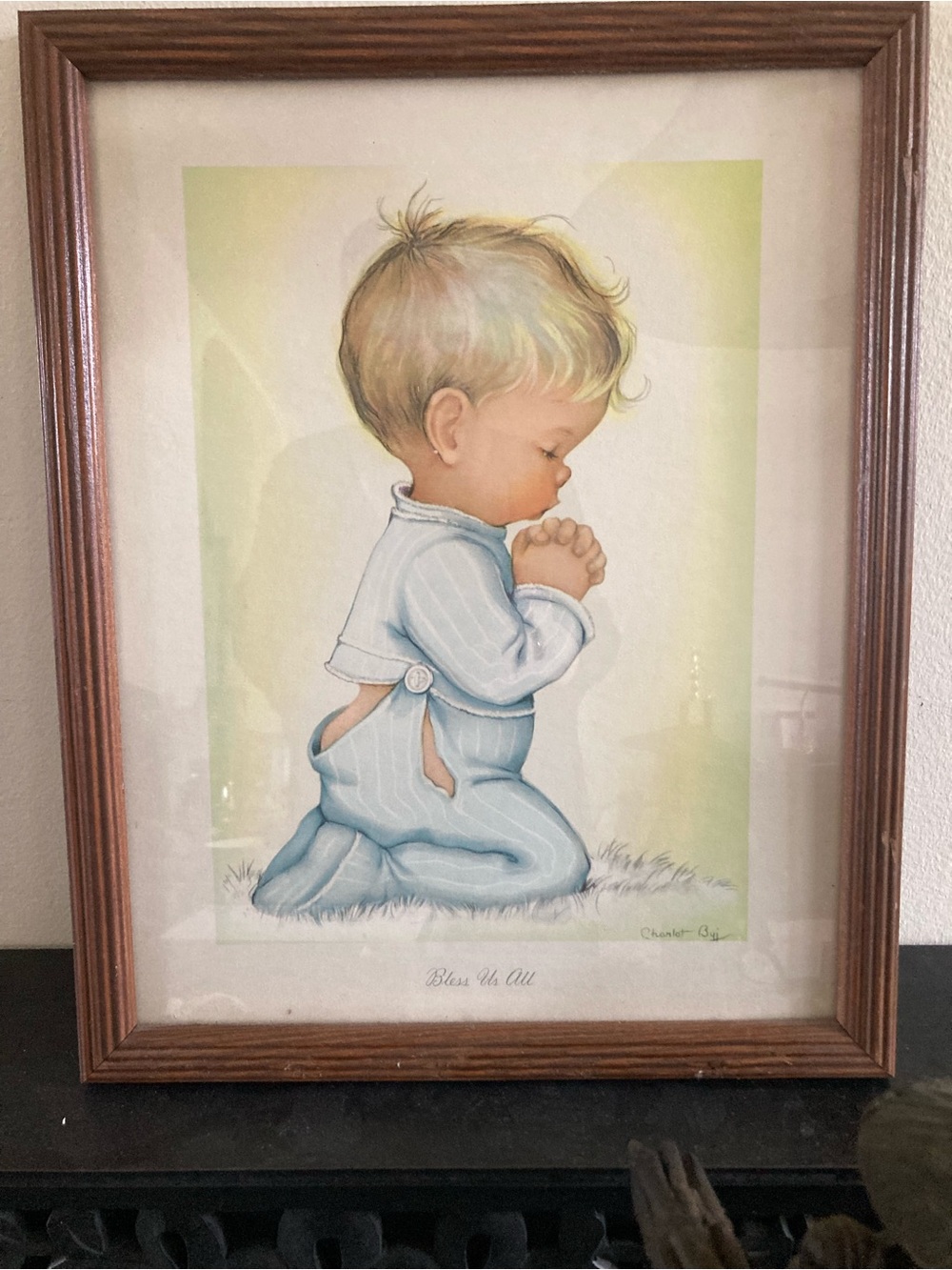 Framed Blue Nursery Art Print - Bless Us All